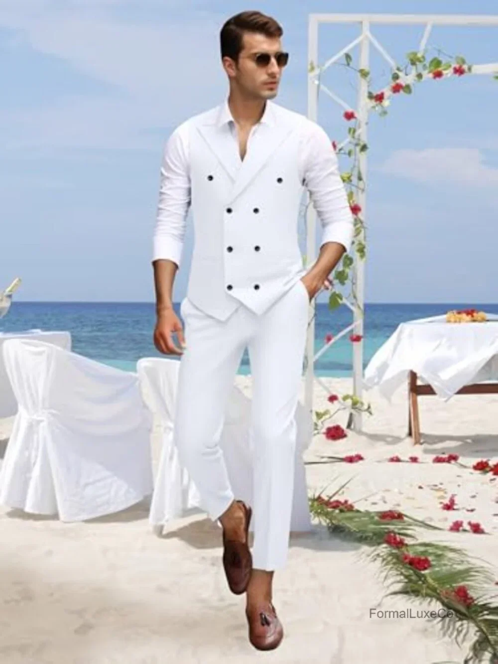 Men's Slim Fit 2-Piece Suit Vest & Pants Set, Double Breasted Peak Lapel,